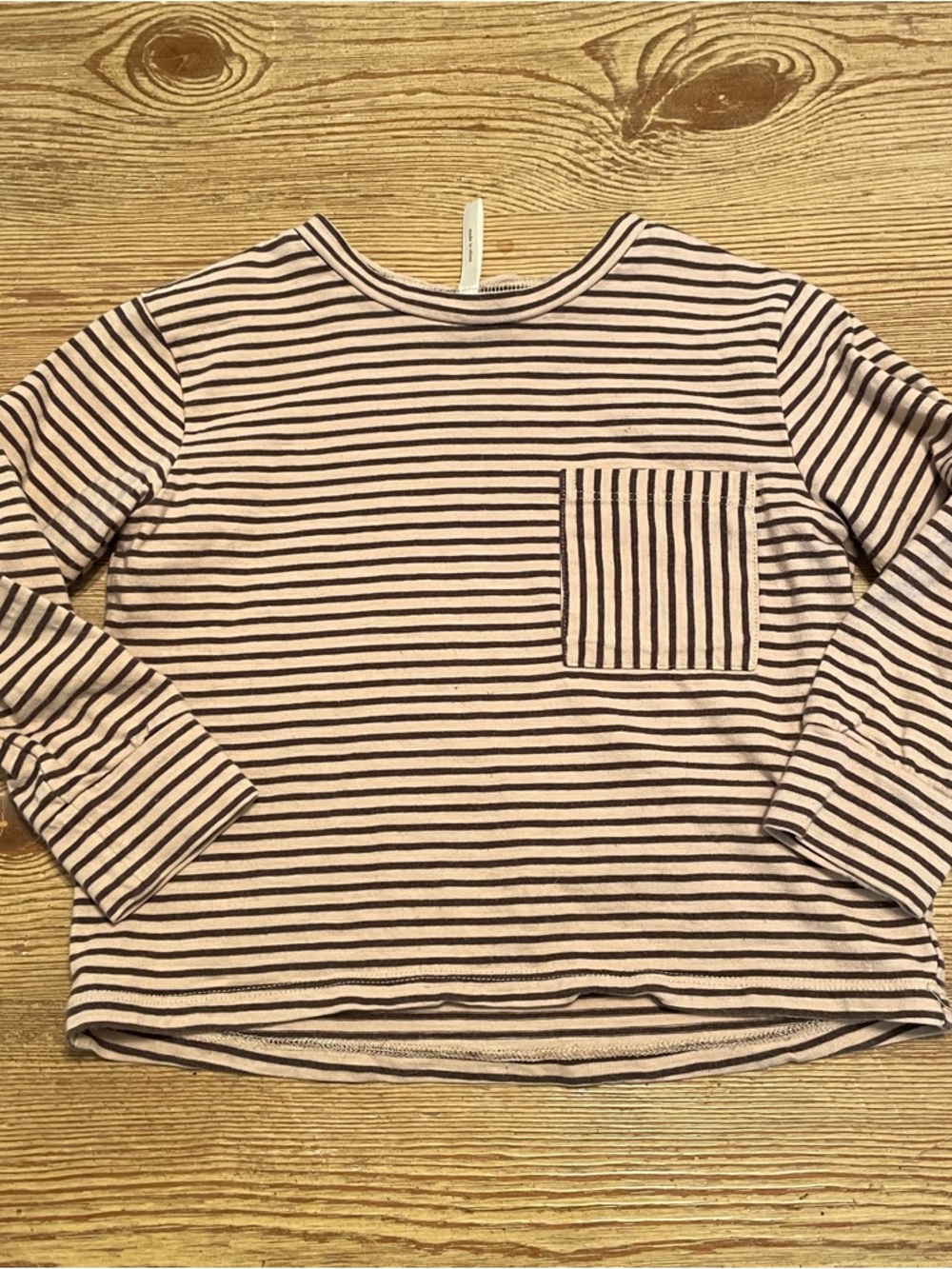 Rylee + Cru Striped Long-Sleeve Pocket Tee Tan and Black size 2/3
